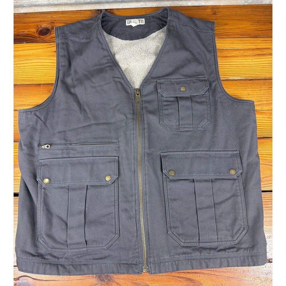 Duluth Trading Co Mens 2XL Sherpa Lined Canvas Utility Work Vest Gray